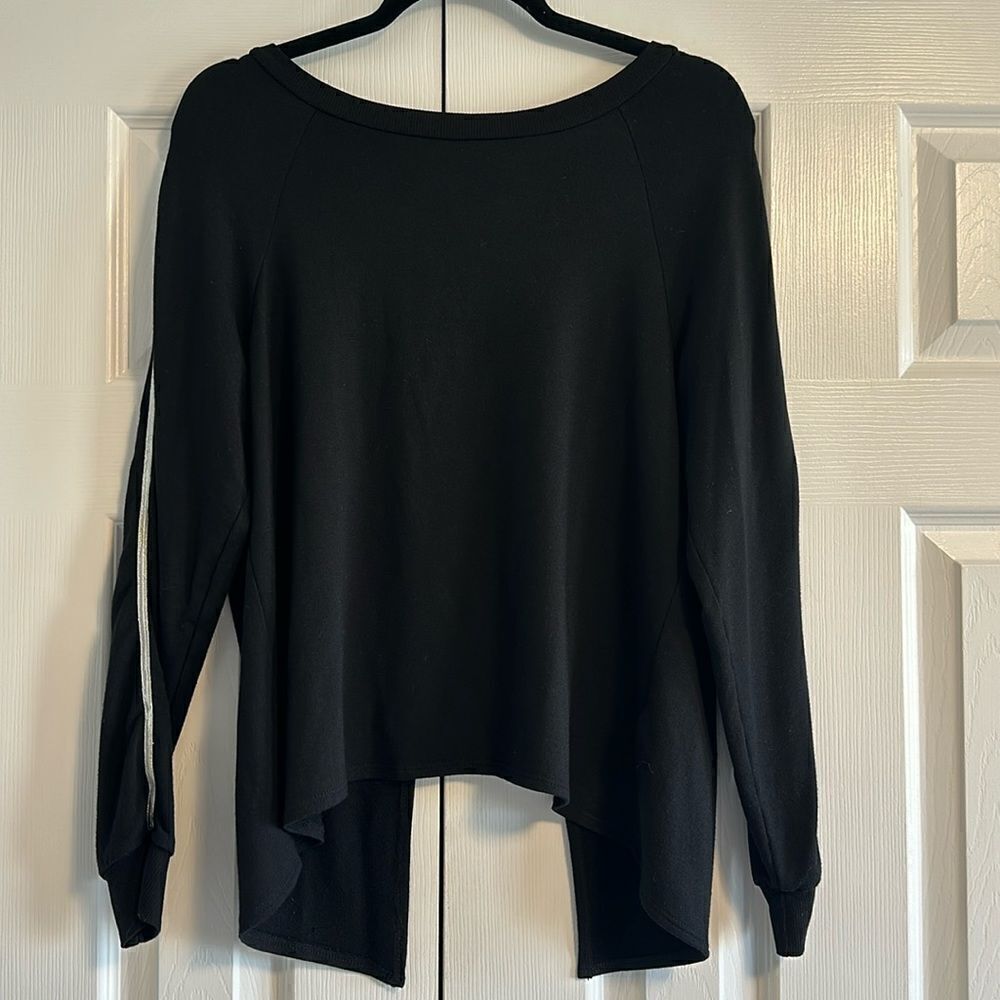 Heroine Sport Black Open Back Sweatshirt with Silver Arm Stripe